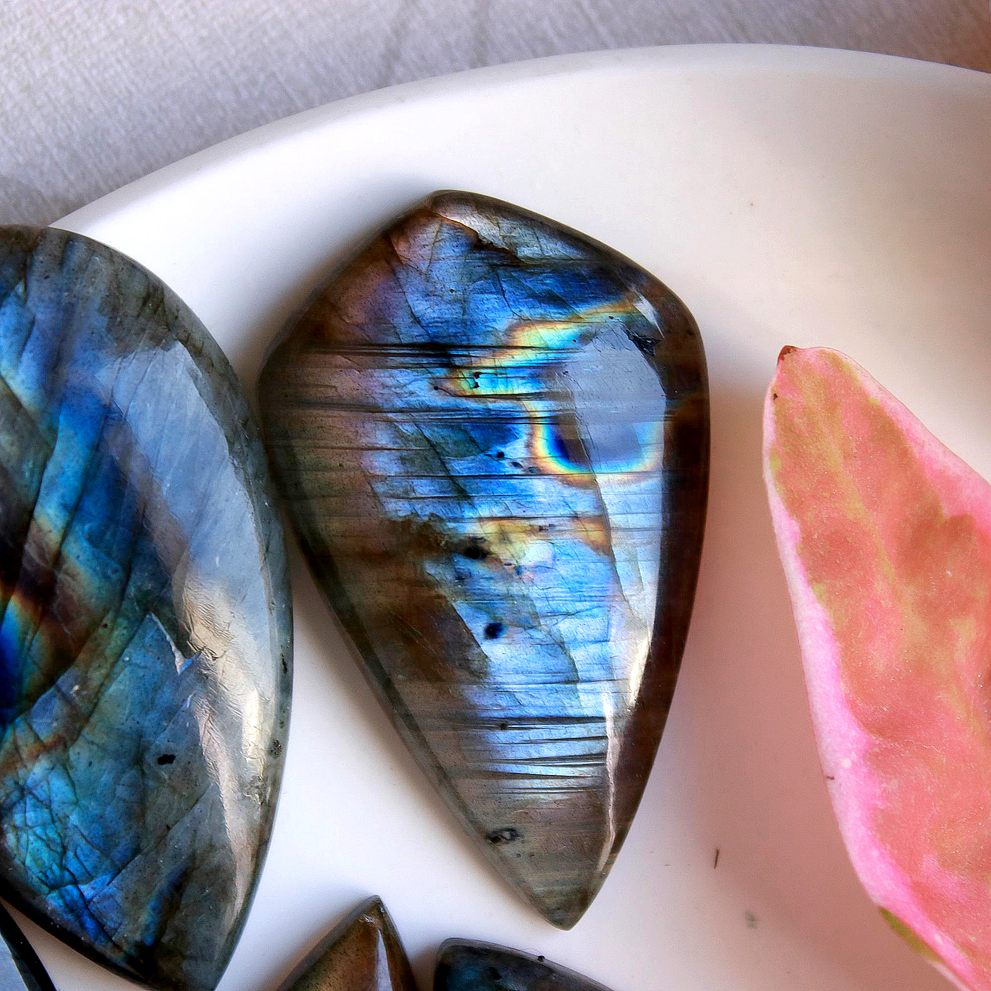 6 Pcs268Cts Natural Multifire Labradorite Loose Cabochon Gemstone Lot Both Side Polished For Jewelry Making 47x22 31x20mm#1106