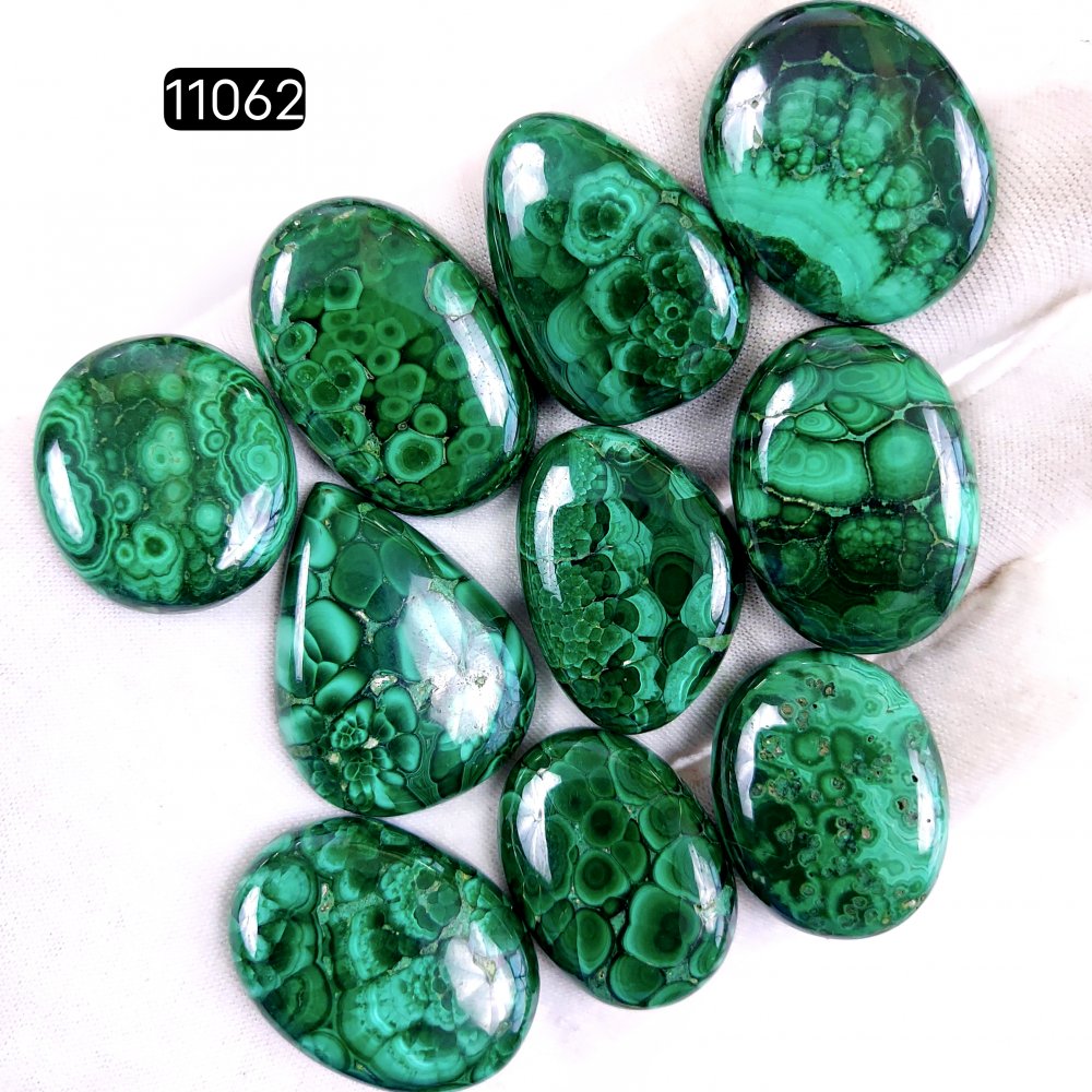 10Pcs 466Cts Natural Malachite Cabochon Loose Gemstone Green Malachite Jewelry Wire Wrapped Pendant Back Unpolished Semi-Precious Healing Crystal Lots 34x25-26x20mm #11062