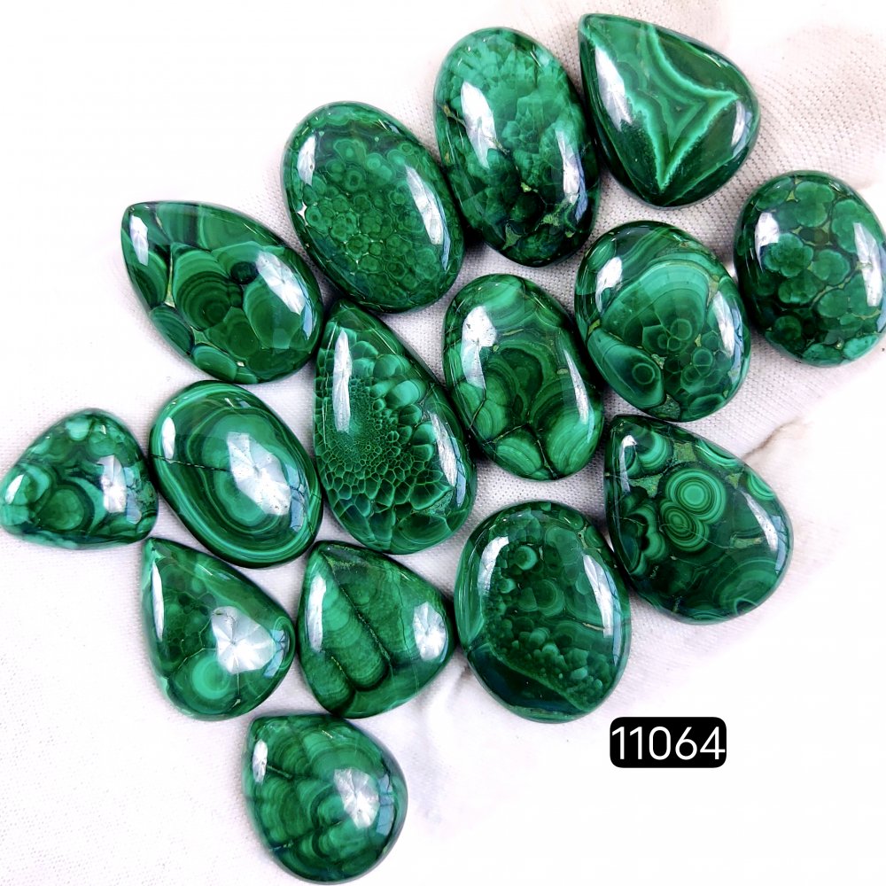 15Pcs 405Cts Natural Malachite Cabochon Loose Gemstone Green Malachite Jewelry Wire Wrapped Pendant Back Unpolished Semi-Precious Healing Crystal Lots 31x18-17x17mm #11064