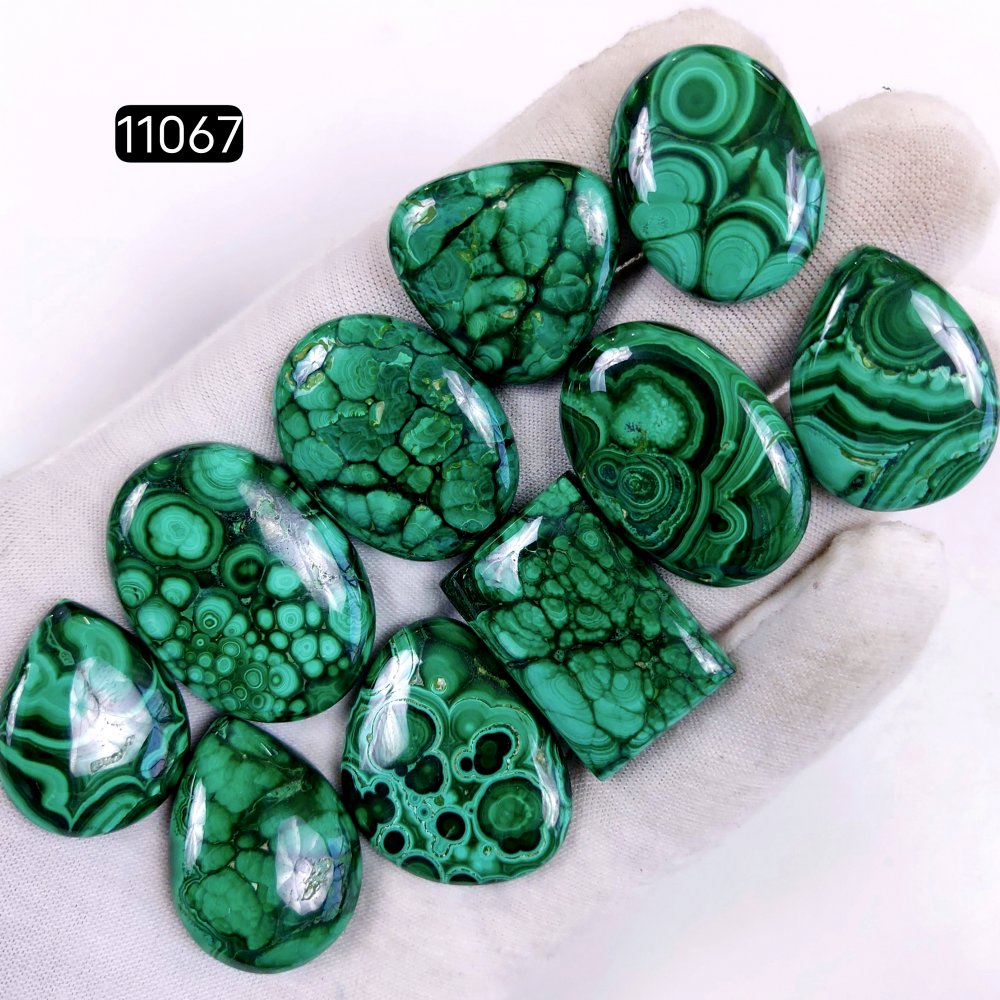 10Pcs 432Cts Natural Malachite Cabochon Loose Gemstone Green Malachite Jewelry Wire Wrapped Pendant Back Unpolished Semi-Precious Healing Crystal Lots 35x25-25x25mm #11067