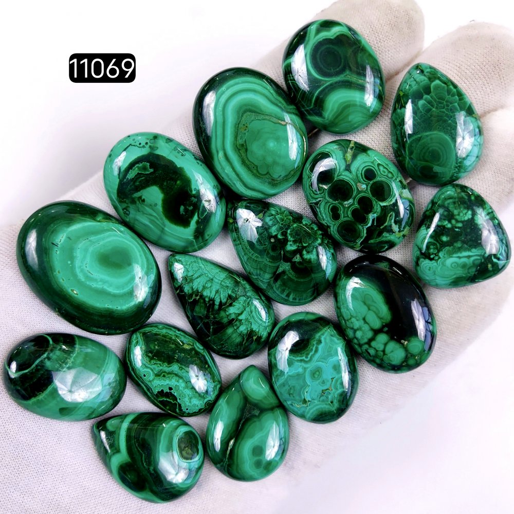 15Pcs 510Cts Natural Malachite Cabochon Loose Gemstone Green Malachite Jewelry Wire Wrapped Pendant Back Unpolished Semi-Precious Healing Crystal Lots 34x24-20x20mm #11069