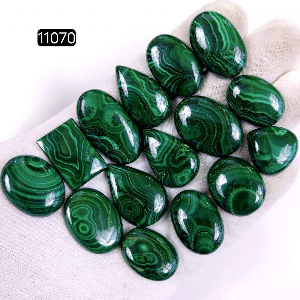 15Pcs 499Cts Natural Malachite Cabochon Loose Gemstone Green Malachite Jewelry Wire Wrapped Pendant Back Unpolished Semi-Precious Healing Crystal Lots 34x17-20x20mm #11070