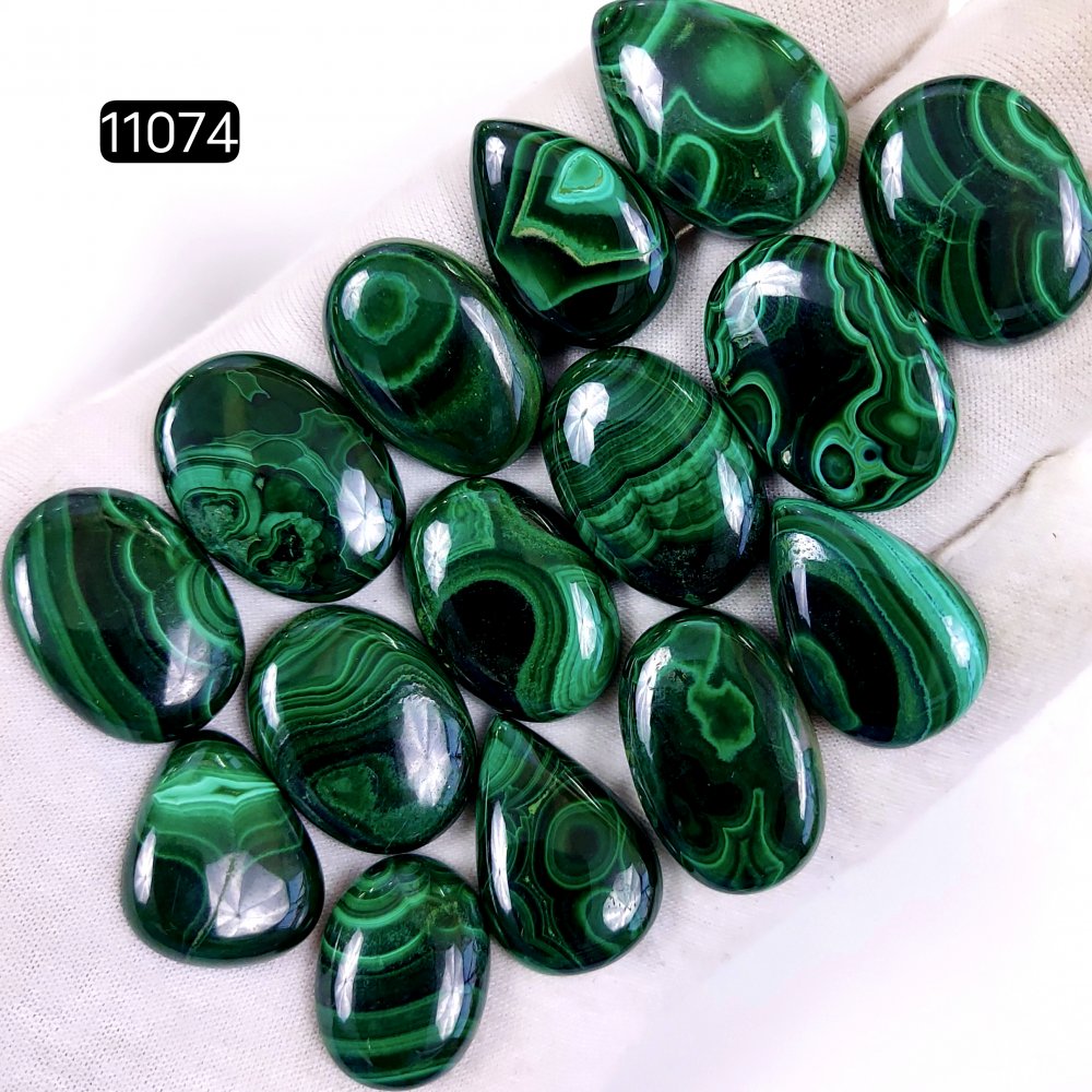15Pcs 462Cts Natural Malachite Cabochon Loose Gemstone Green Malachite Jewelry Wire Wrapped Pendant Back Unpolished Semi-Precious Healing Crystal Lots 27x20-20x16mm #11074