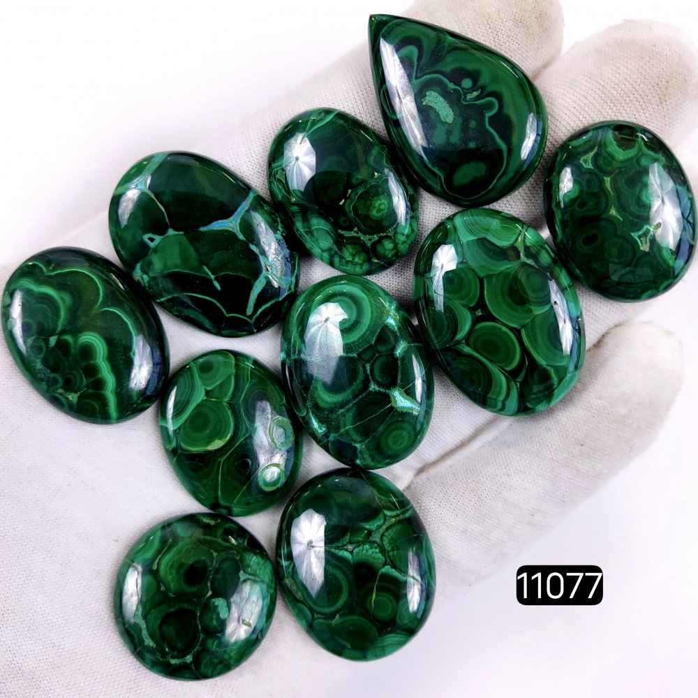 10Pcs 451Cts Natural Malachite Cabochon Loose Gemstone Green Malachite Jewelry Wire Wrapped Pendant Back Unpolished Semi-Precious Healing Crystal Lots 35x22-24x24mm #11077