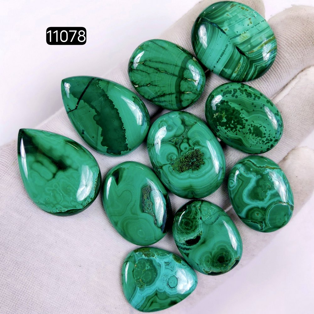 10Pcs 434Cts Natural Malachite Cabochon Loose Gemstone Green Malachite Jewelry Wire Wrapped Pendant Back Unpolished Semi-Precious Healing Crystal Lots 34x24-26x20mm #11078