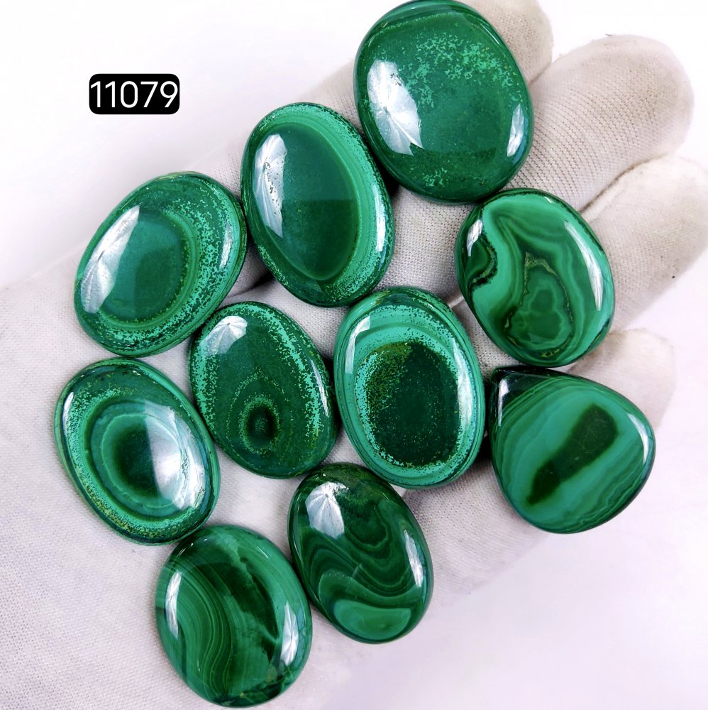 10Pcs 442Cts Natural Malachite Cabochon Loose Gemstone Green Malachite Jewelry Wire Wrapped Pendant Back Unpolished Semi-Precious Healing Crystal Lots 30x20-27x20mm #11079