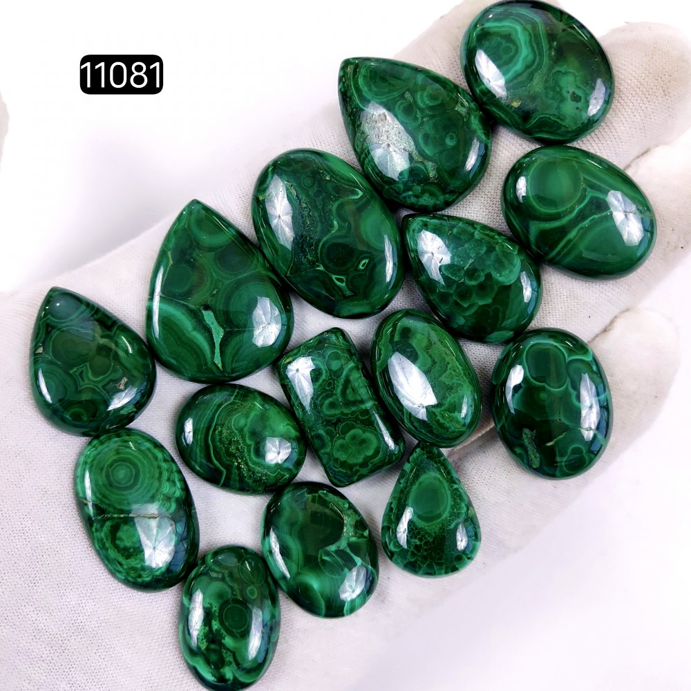 15Pcs 526Cts Natural Malachite Cabochon Loose Gemstone Green Malachite Jewelry Wire Wrapped Pendant Back Unpolished Semi-Precious Healing Crystal Lots 32x22-23x15mm #11081