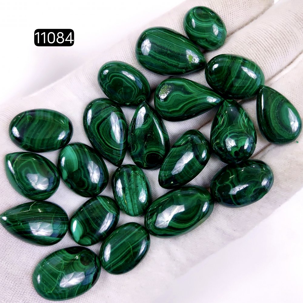 20Pcs 404Cts Natural Malachite Cabochon Loose Gemstone Green Malachite Jewelry Wire Wrapped Pendant Back Unpolished Semi-Precious Healing Crystal Lots 25x15-16x12mm #11084