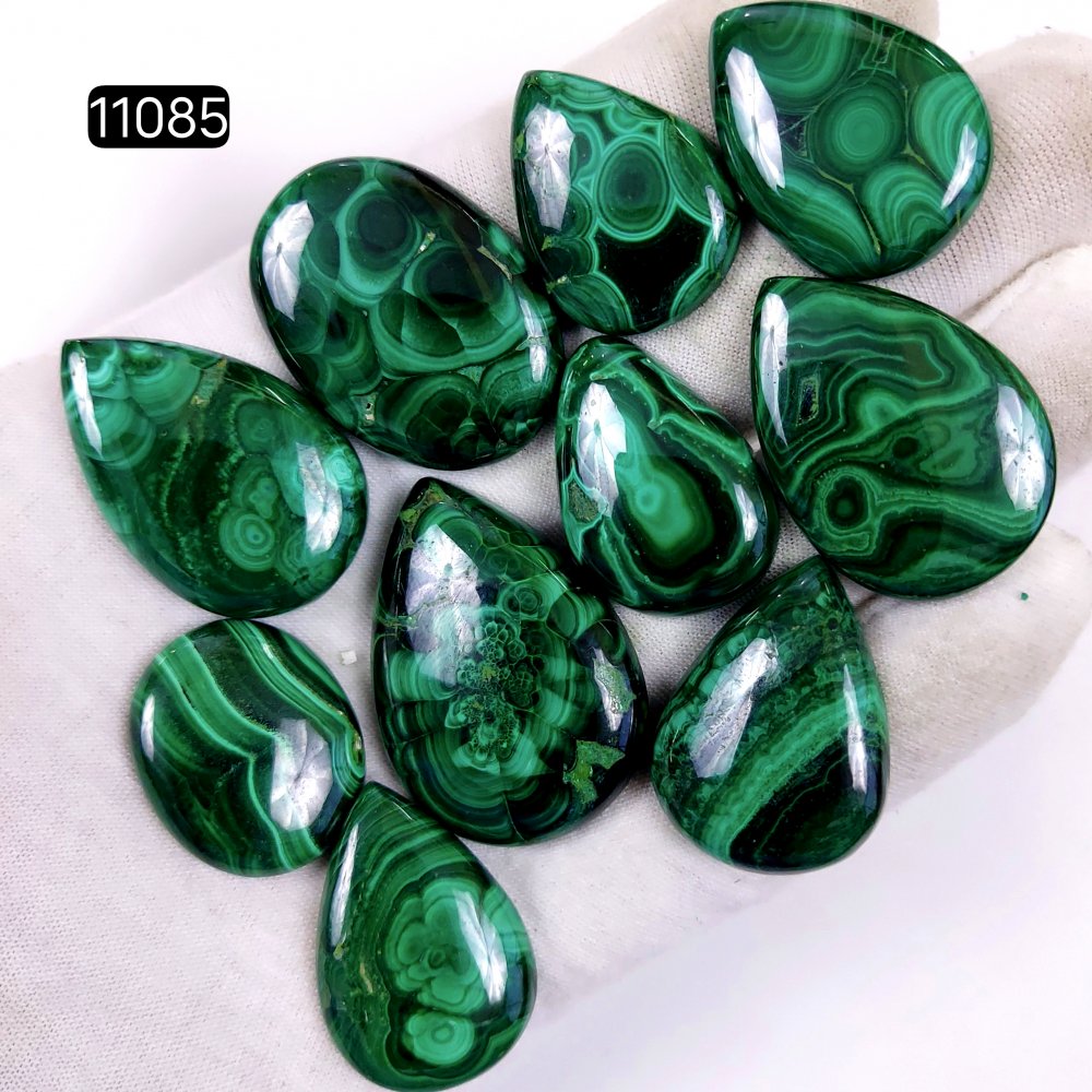 10Pcs 463Cts Natural Malachite Cabochon Loose Gemstone Green Malachite Jewelry Wire Wrapped Pendant Back Unpolished Semi-Precious Healing Crystal Lots 38x26-25x20mm #11085