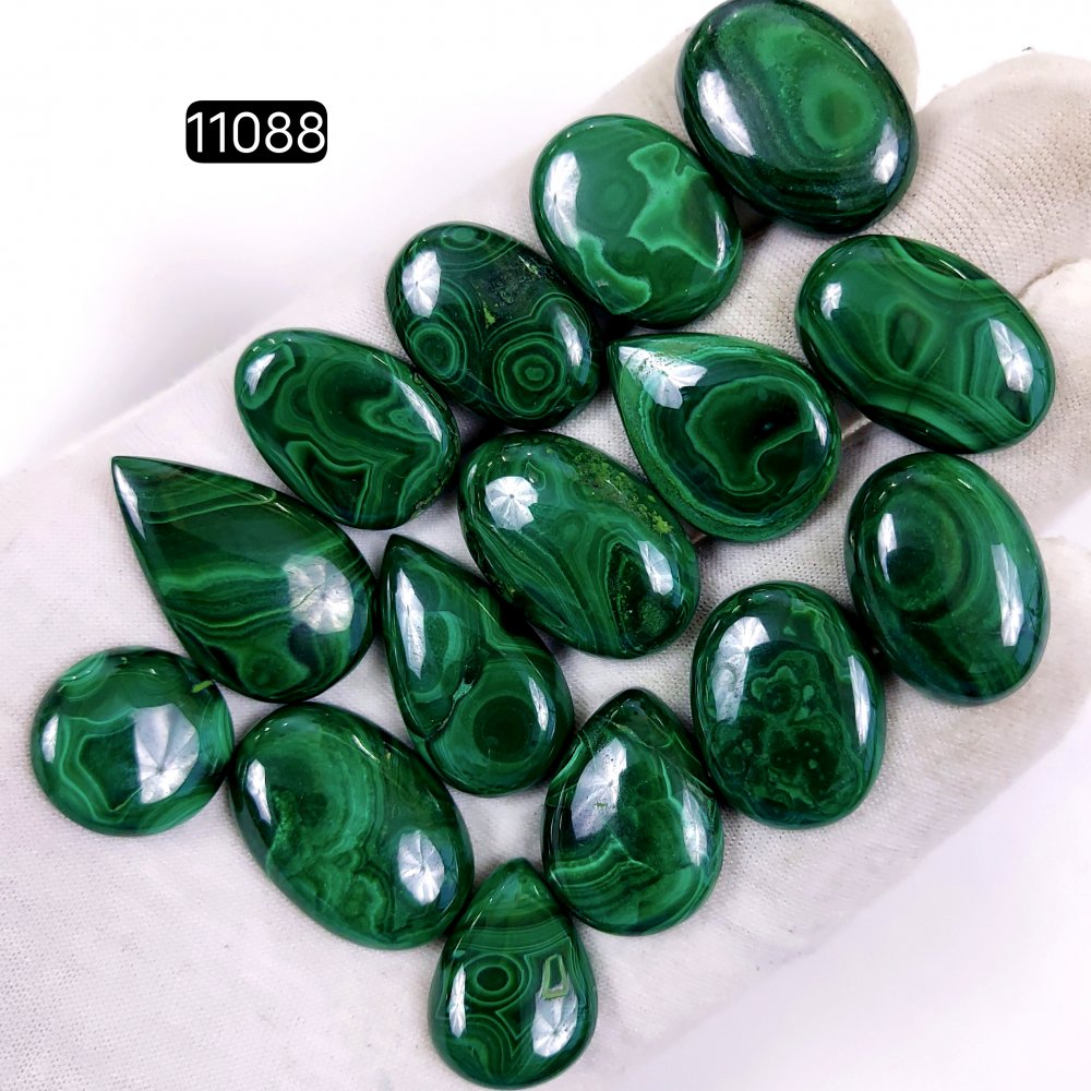 15Pcs 398Cts Natural Malachite Cabochon Loose Gemstone Green Malachite Jewelry Wire Wrapped Pendant Back Unpolished Semi-Precious Healing Crystal Lots 30x18-18x18mm #11088