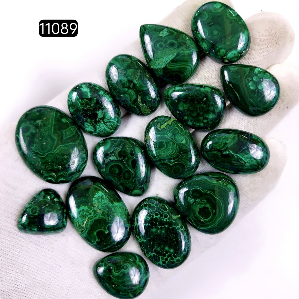 15Pcs 473Cts Natural Malachite Cabochon Loose Gemstone Green Malachite Jewelry Wire Wrapped Pendant Back Unpolished Semi-Precious Healing Crystal Lots 32x24-20x16mm #11089