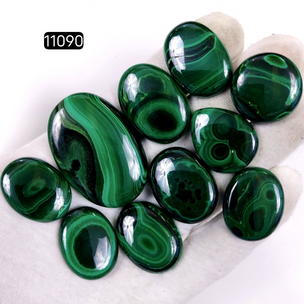 10Pcs 483Cts Natural Malachite Cabochon Loose Gemstone Green Malachite Jewelry Wire Wrapped Pendant Back Unpolished Semi-Precious Healing Crystal Lots 45x30-22x22mm #11090