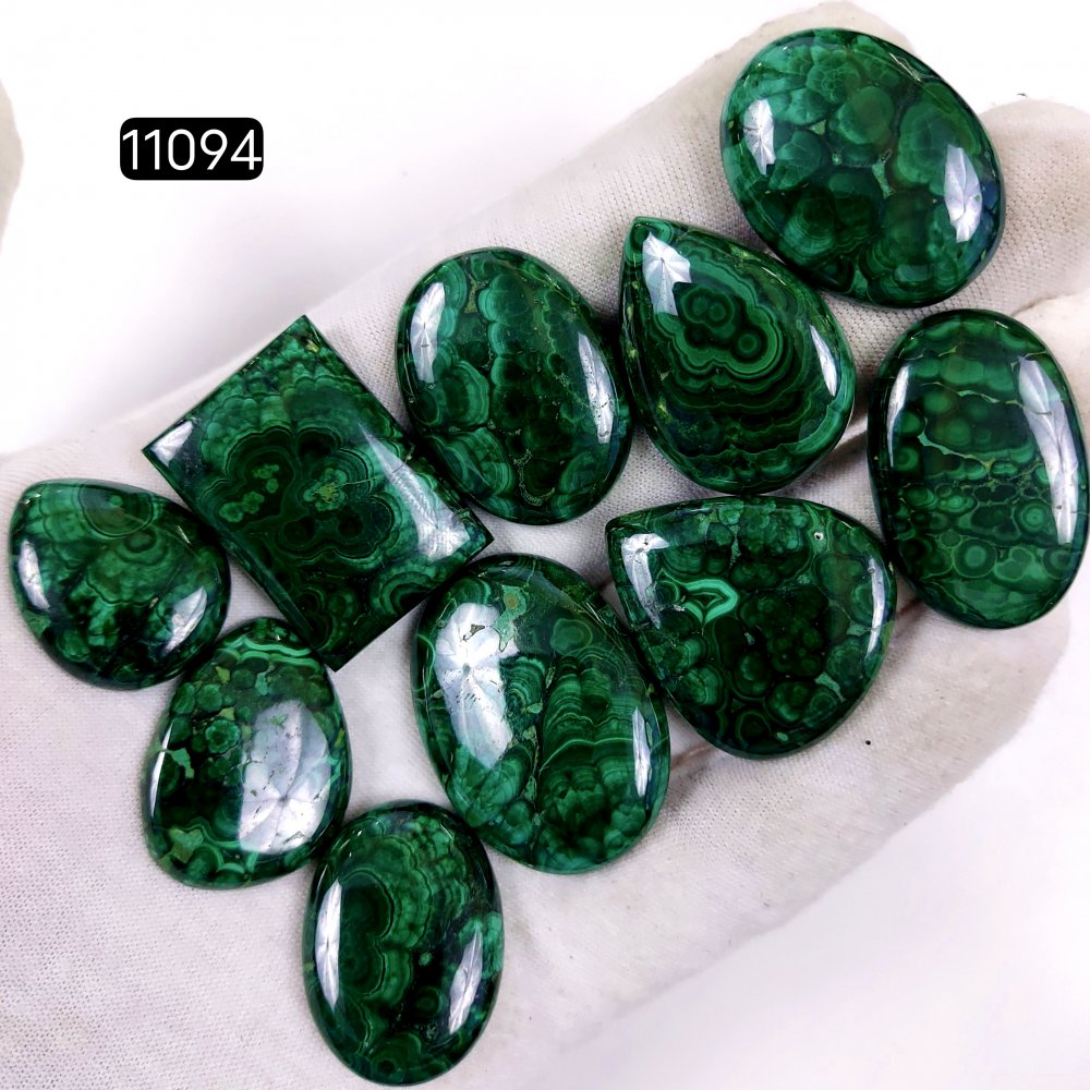10Pcs 470Cts Natural Malachite Cabochon Loose Gemstone Green Malachite Jewelry Wire Wrapped Pendant Back Unpolished Semi-Precious Healing Crystal Lots 30x22-25x20mm #11094