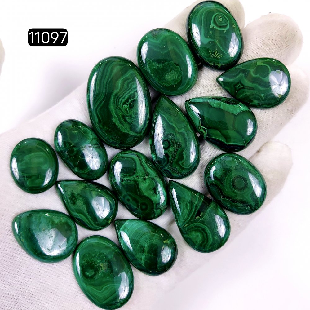 15Pcs 495Cts Natural Malachite Cabochon Loose Gemstone Green Malachite Jewelry Wire Wrapped Pendant Back Unpolished Semi-Precious Healing Crystal Lots 35x24-20x15mm #11097
