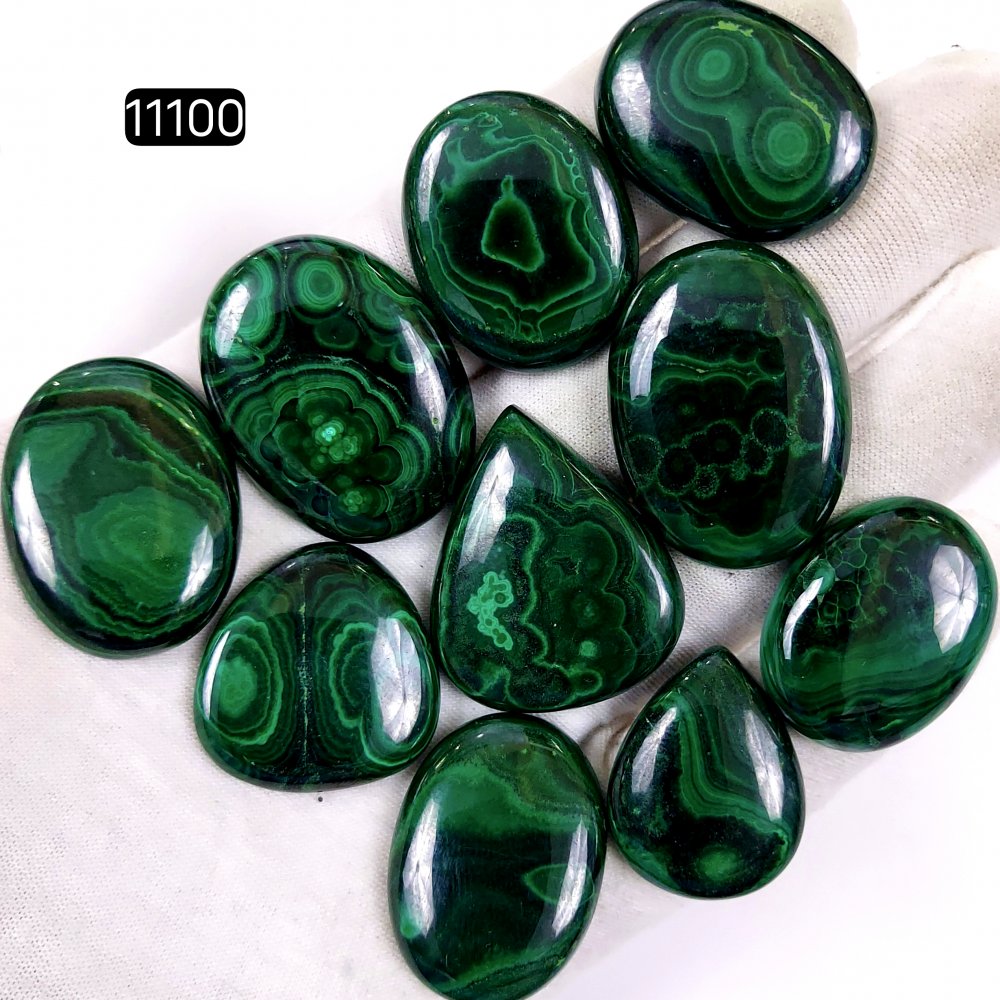10Pcs 494Cts Natural Malachite Cabochon Loose Gemstone Green Malachite Jewelry Wire Wrapped Pendant Back Unpolished Semi-Precious Healing Crystal Lots 32x25-25x20mm #11100