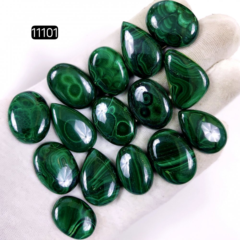 15Pcs 479Cts Natural Malachite Cabochon Loose Gemstone Green Malachite Jewelry Wire Wrapped Pendant Back Unpolished Semi-Precious Healing Crystal Lots 26x20-22x16mm #11101