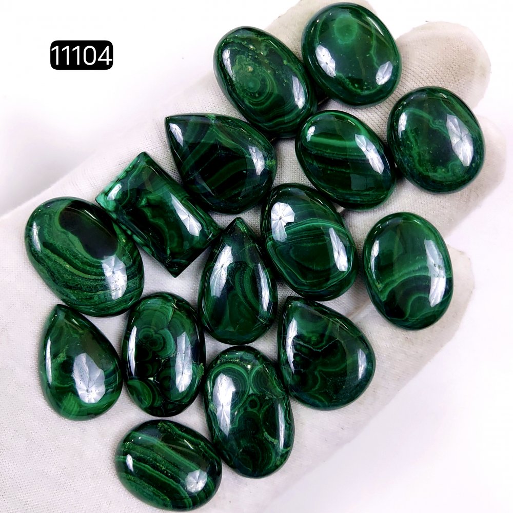 15Pcs 471Cts Natural Malachite Cabochon Loose Gemstone Green Malachite Jewelry Wire Wrapped Pendant Back Unpolished Semi-Precious Healing Crystal Lots 25x15-20x15mm #11104