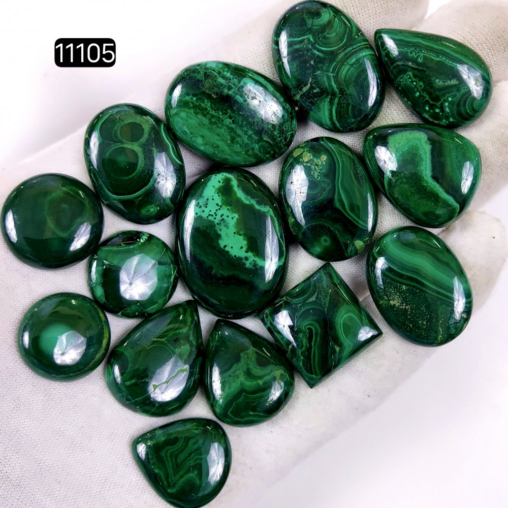 15Pcs 416Cts Natural Malachite Cabochon Loose Gemstone Green Malachite Jewelry Wire Wrapped Pendant Back Unpolished Semi-Precious Healing Crystal Lots 32x24-16x16mm #11105