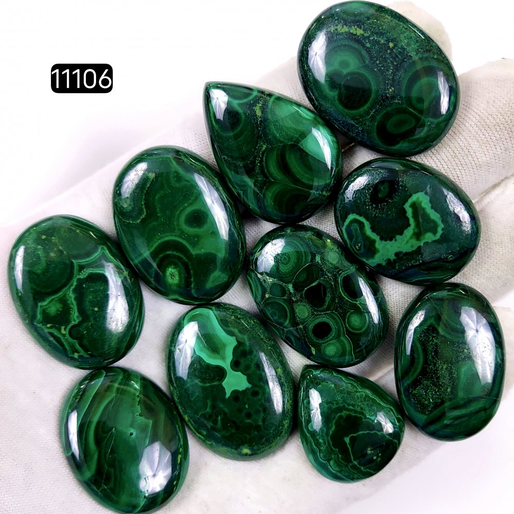 10Pcs 478Cts Natural Malachite Cabochon Loose Gemstone Green Malachite Jewelry Wire Wrapped Pendant Back Unpolished Semi-Precious Healing Crystal Lots 32x24-24x20mm #11106