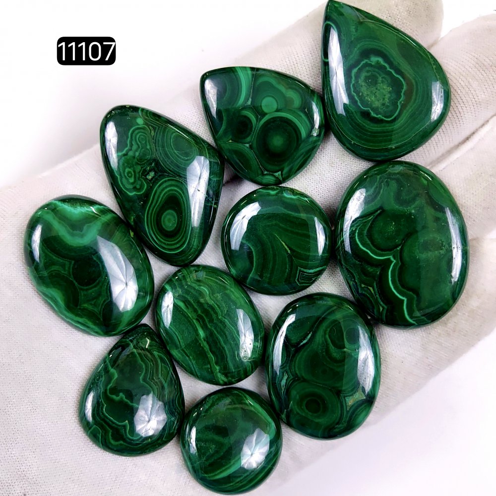 10Pcs 435Cts Natural Malachite Cabochon Loose Gemstone Green Malachite Jewelry Wire Wrapped Pendant Back Unpolished Semi-Precious Healing Crystal Lots 35x25-20x20mm #11107