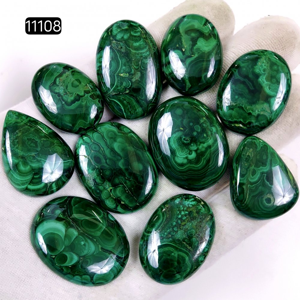 10Pcs 511Cts Natural Malachite Cabochon Loose Gemstone Green Malachite Jewelry Wire Wrapped Pendant Back Unpolished Semi-Precious Healing Crystal Lots 34x25-30-20mm #11108