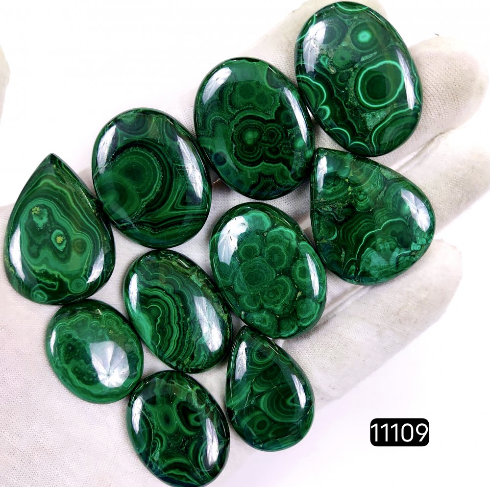 10Pcs 576Cts Natural Malachite Cabochon Loose Gemstone Green Malachite Jewelry Wire Wrapped Pendant Back Unpolished Semi-Precious Healing Crystal Lots 38x25-26x20mm #11109