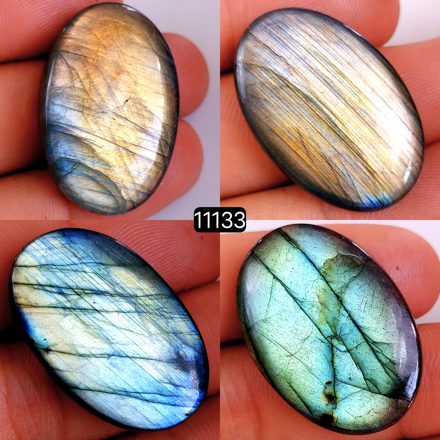 4 Pcs 172 Cts Natural Labradorite Cabochon Loose Gemstone Jewelry Wire Wrapped Pendant Semi-Precious Healing Crystal Lots 34x22-30x20mm 11133