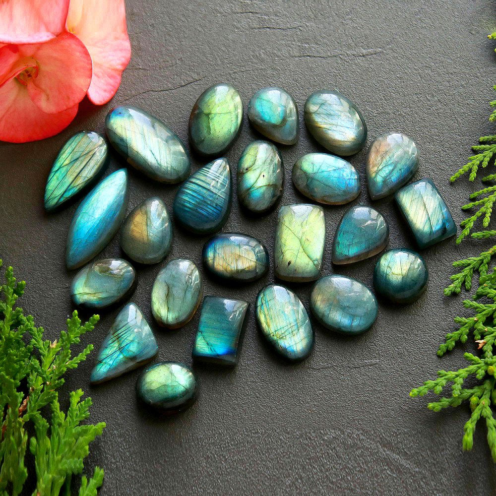 23 Pcs 261 Cts Natural Labradorite Cabochon Loose Gemstone Jewelry Wire Wrapped Pendant Semi-Precious Healing Crystal Lots 29x10-16x12mm #11135
