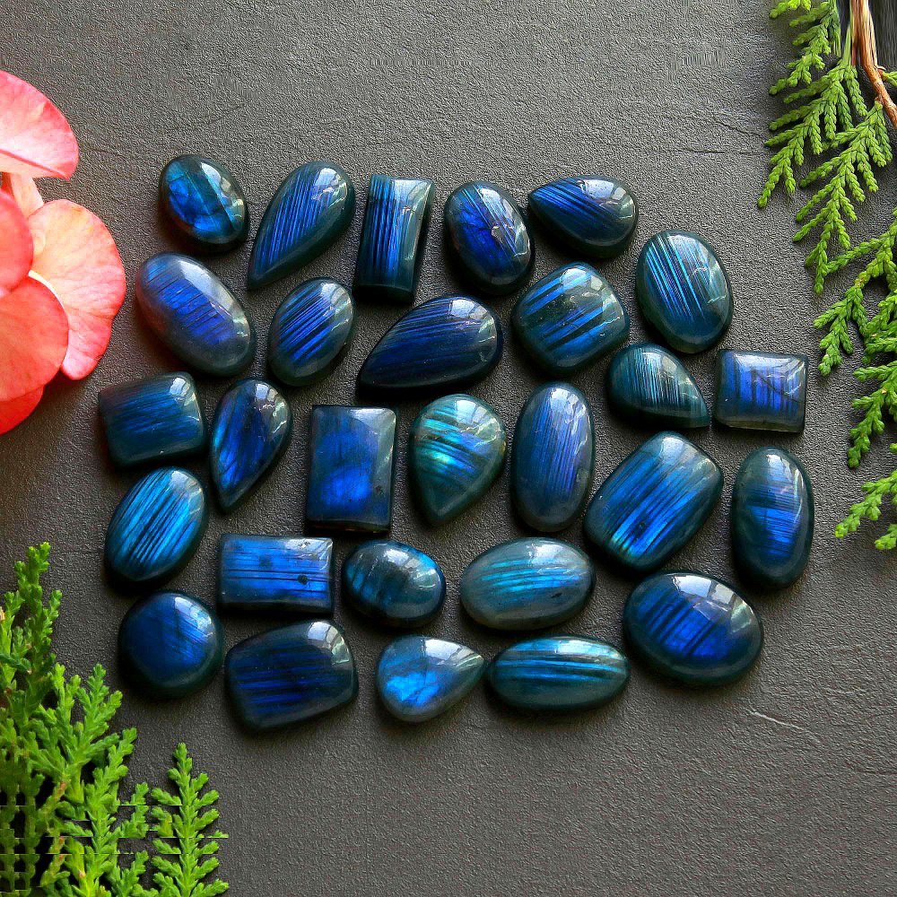 28 Pcs 373 Cts Natural Labradorite Cabochon Loose Gemstone Jewelry Wire Wrapped Pendant Semi-Precious Healing Crystal Lots 22x14-15x12mm #11136