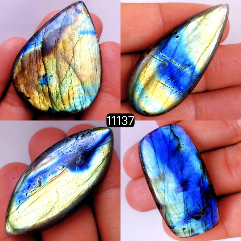 4 Pcs 294 Cts Natural Labradorite Cabochon Loose Gemstone Jewelry Wire Wrapped Pendant Semi-Precious Healing Crystal Lots 54x40-49x22mm #11137