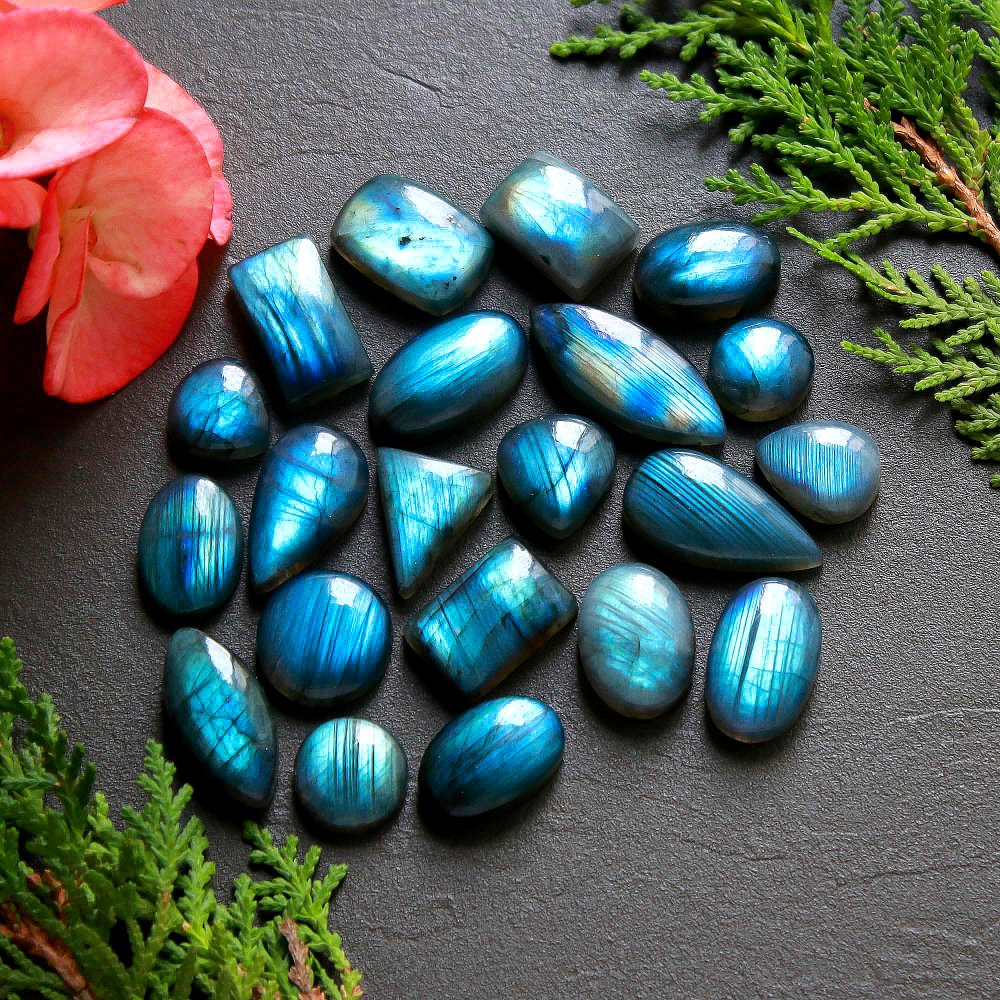 21 Pcs 236 Cts Natural Labradorite Cabochon Loose Gemstone Jewelry Wire Wrapped Pendant Semi-Precious Healing Crystal Lots 27x12-12x12mm #11139
