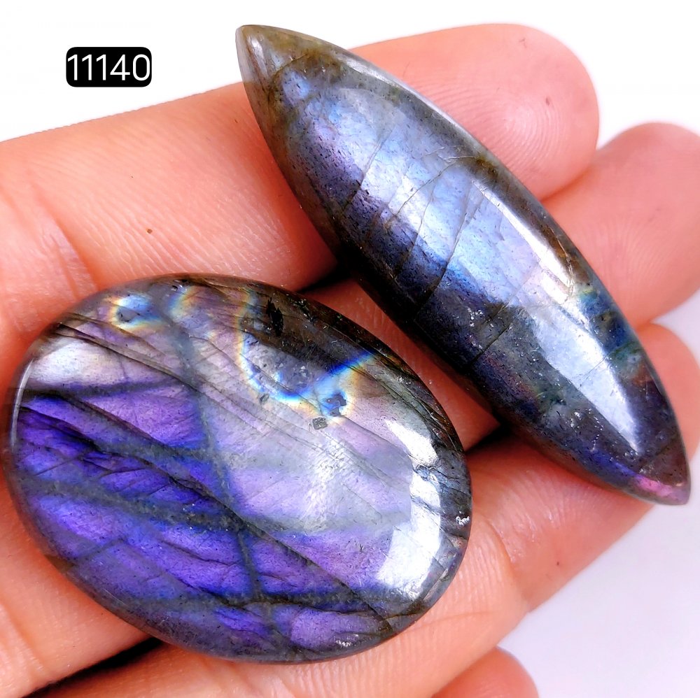 2 Pcs 93 Cts Natural Labradorite Cabochon Loose Gemstone Jewelry Wire Wrapped Pendant Semi-Precious Healing Crystal Lots 51x14-35x27mm #11140