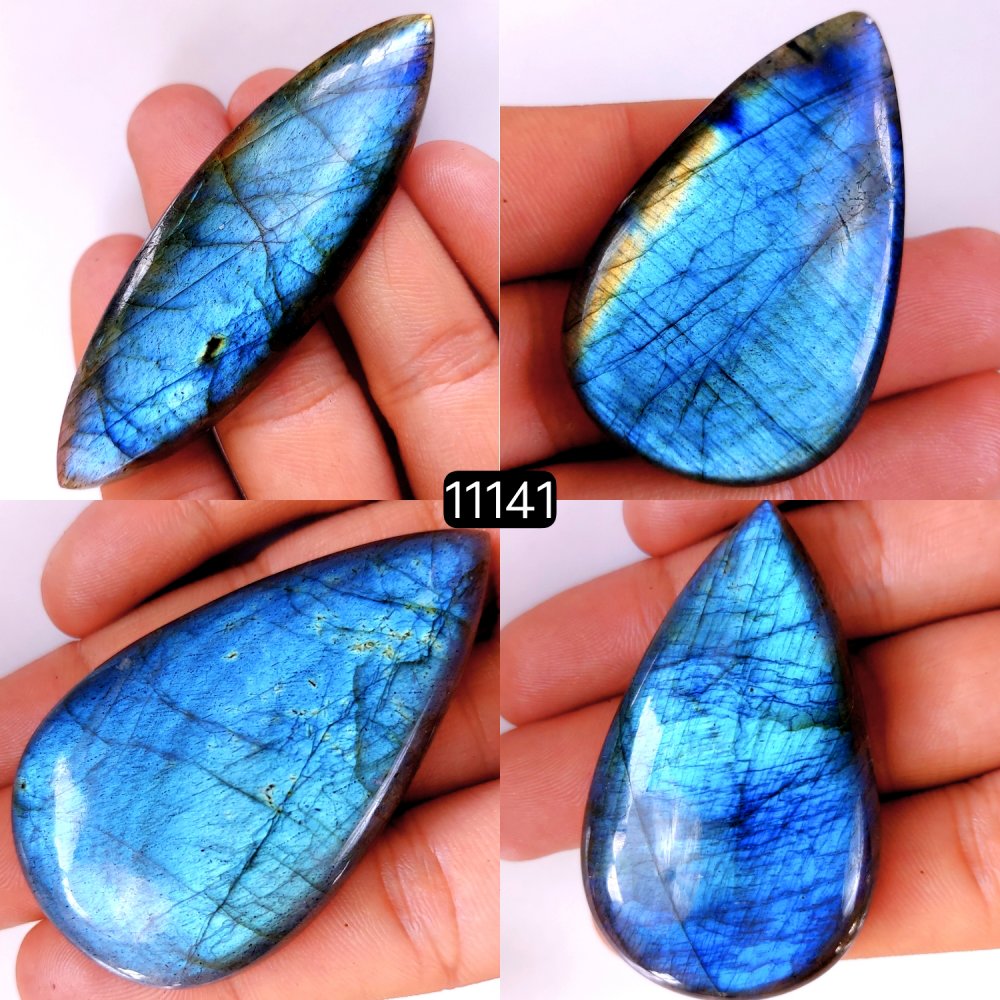 4 Pcs 518 Cts Natural Labradorite Cabochon Loose Gemstone Jewelry Wire Wrapped Pendant Semi-Precious Healing Crystal Lots 78x25-48x30mm #11141