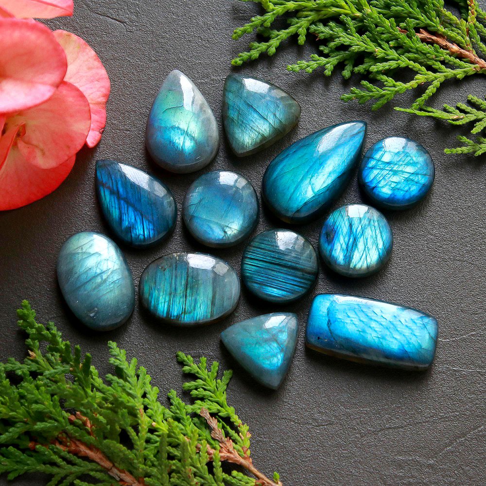 12 Pcs 230 Cts Natural Labradorite Cabochon Loose Gemstone Jewelry Wire Wrapped Pendant Semi-Precious Healing Crystal Lots 28x14-16x16mm #11145