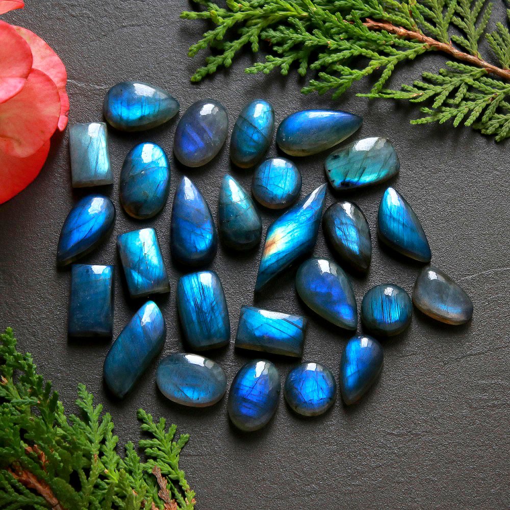 26 Pcs 228 Cts Natural Labradorite Cabochon Loose Gemstone Jewelry Wire Wrapped Pendant Semi-Precious Healing Crystal Lots 30x11-12x12mm #11148
