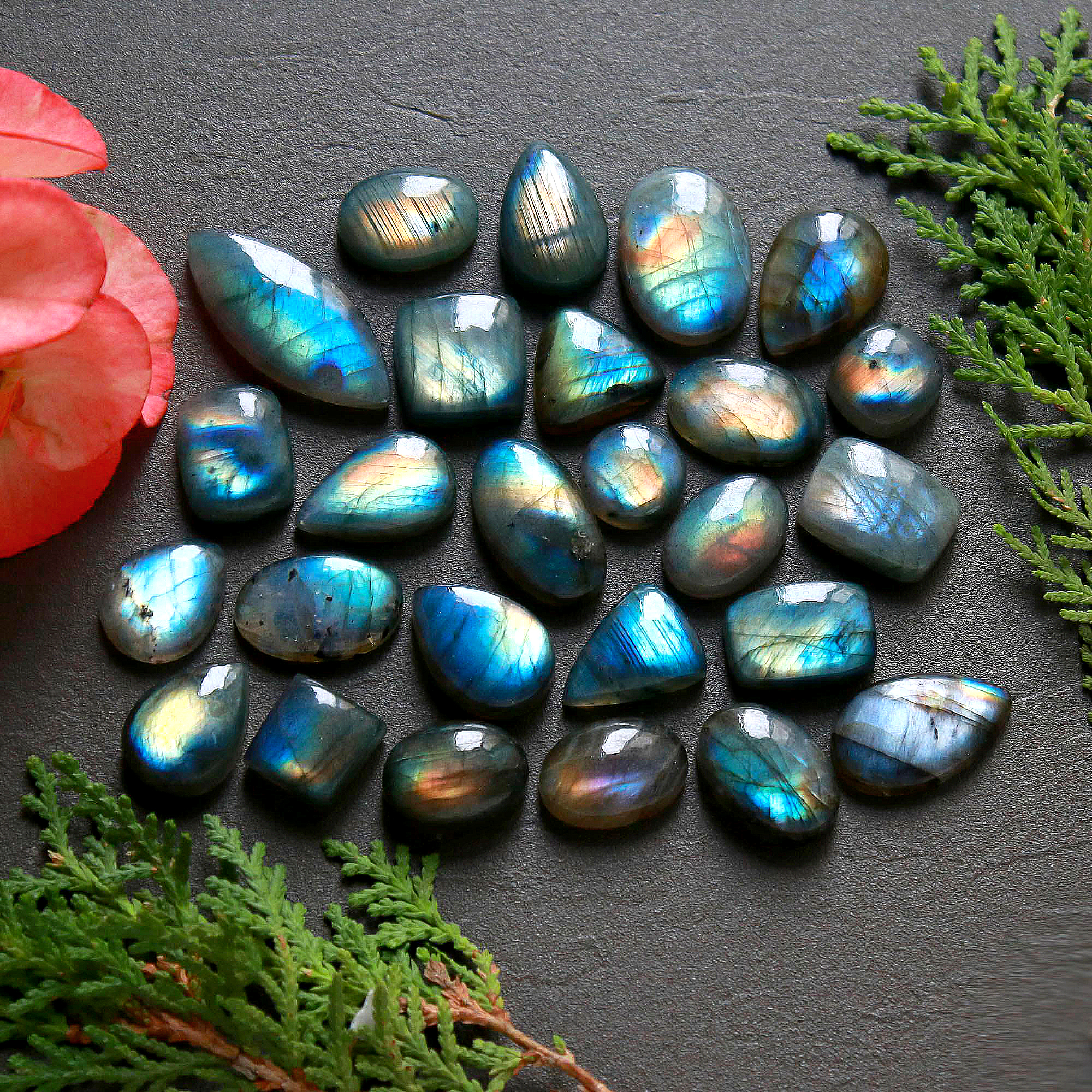 26 Pcs 296 Cts Natural Labradorite Cabochon Loose Gemstone Jewelry Wire Wrapped Pendant Semi-Precious Healing Crystal Lots 31x12-12x12mm 11150