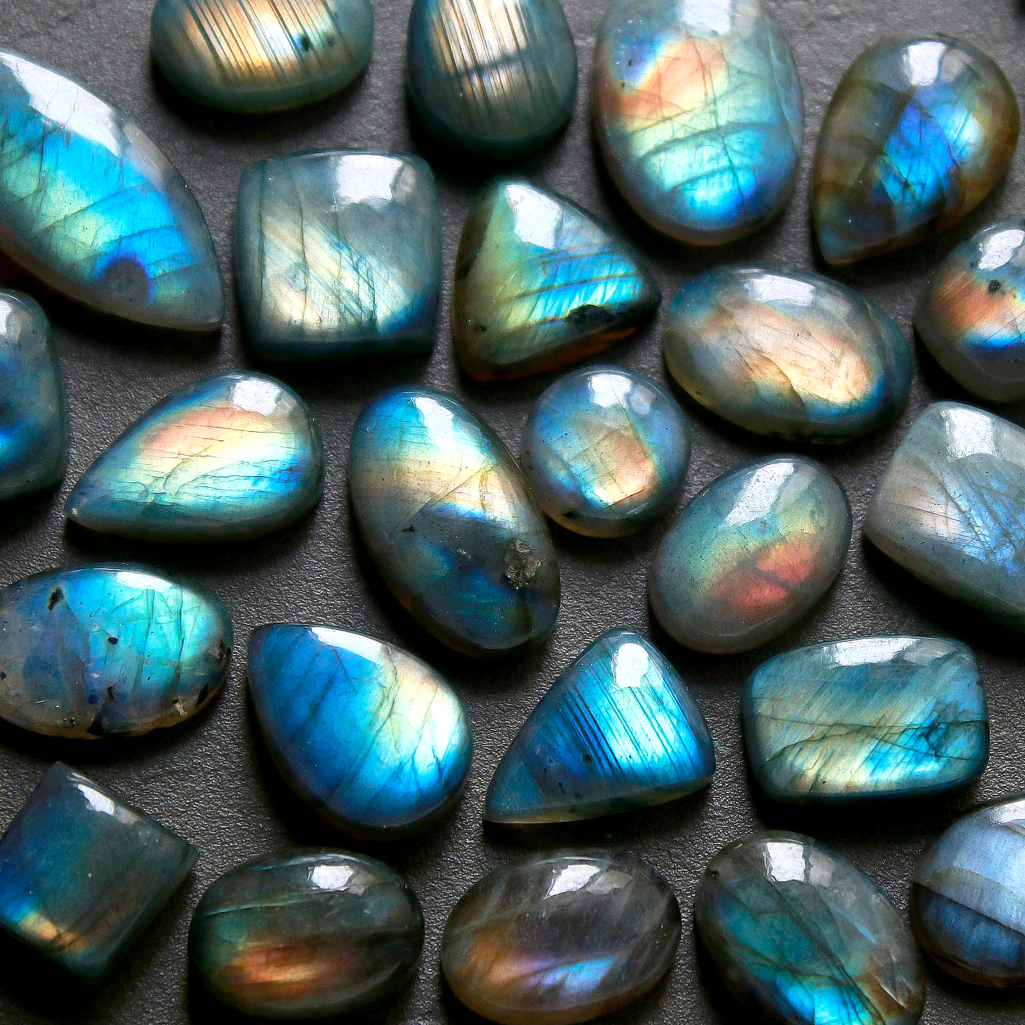 26 Pcs 296 Cts Natural Labradorite Cabochon Loose Gemstone Jewelry Wire Wrapped Pendant Semi-Precious Healing Crystal Lots 31x12-12x12mm 11150