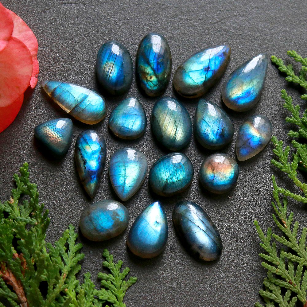 17 Pcs 139 Cts Natural Labradorite Cabochon Loose Gemstone Jewelry Wire Wrapped Pendant Semi-Precious Healing Crystal Lots 21x10-11x11mm #11151