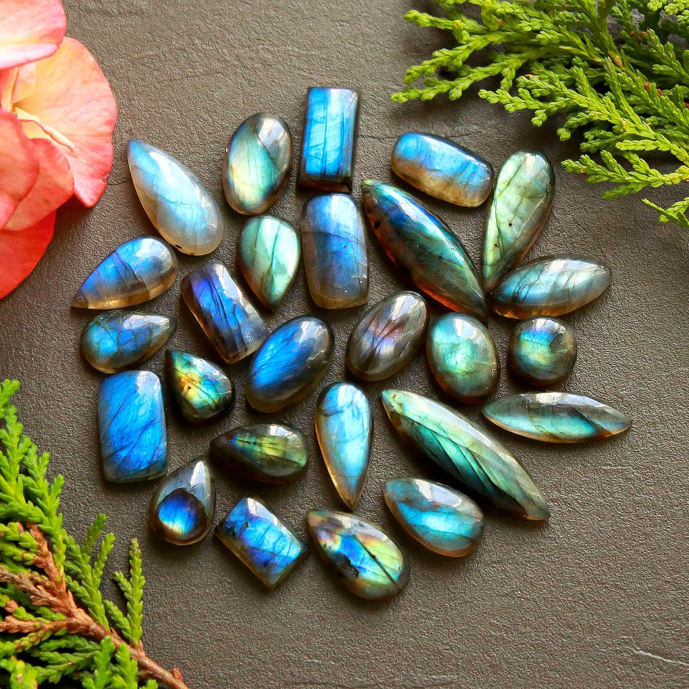 26 Pcs 142 Cts Natural Labradorite Cabochon Loose Gemstone Jewelry Wire Wrapped Pendant Semi-Precious Healing Crystal Lots 29x9-14x11mm #11152