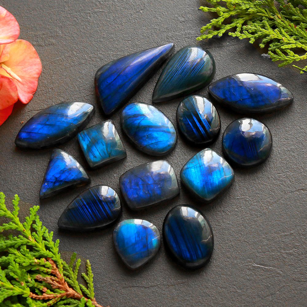 14 Pcs 278 Cts Natural Labradorite Cabochon Loose Gemstone Jewelry Wire Wrapped Pendant Semi-Precious Healing Crystal Lots 38x16-15x15mm #11154