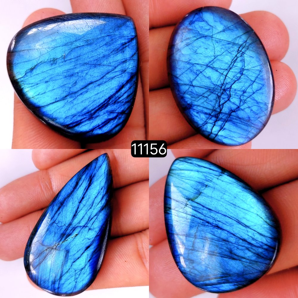 4 Pcs 264 Cts Natural Labradorite Cabochon Loose Gemstone Jewelry Wire Wrapped Pendant Semi-Precious Healing Crystal Lots 53x27-34x25mm #11156