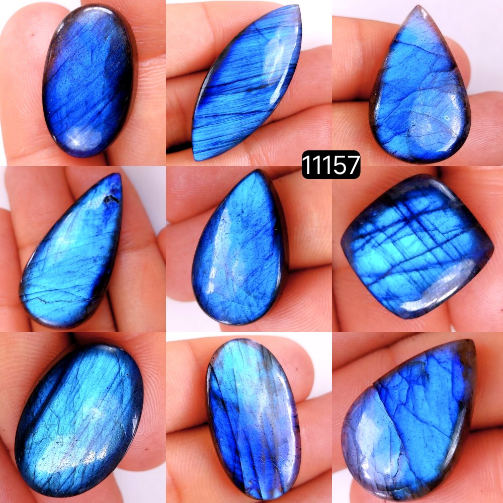 9 Pcs 246 Cts Natural Labradorite Cabochon Loose Gemstone Jewelry Wire Wrapped Pendant Semi-Precious Healing Crystal Lots 44x17-17x17mm #11157