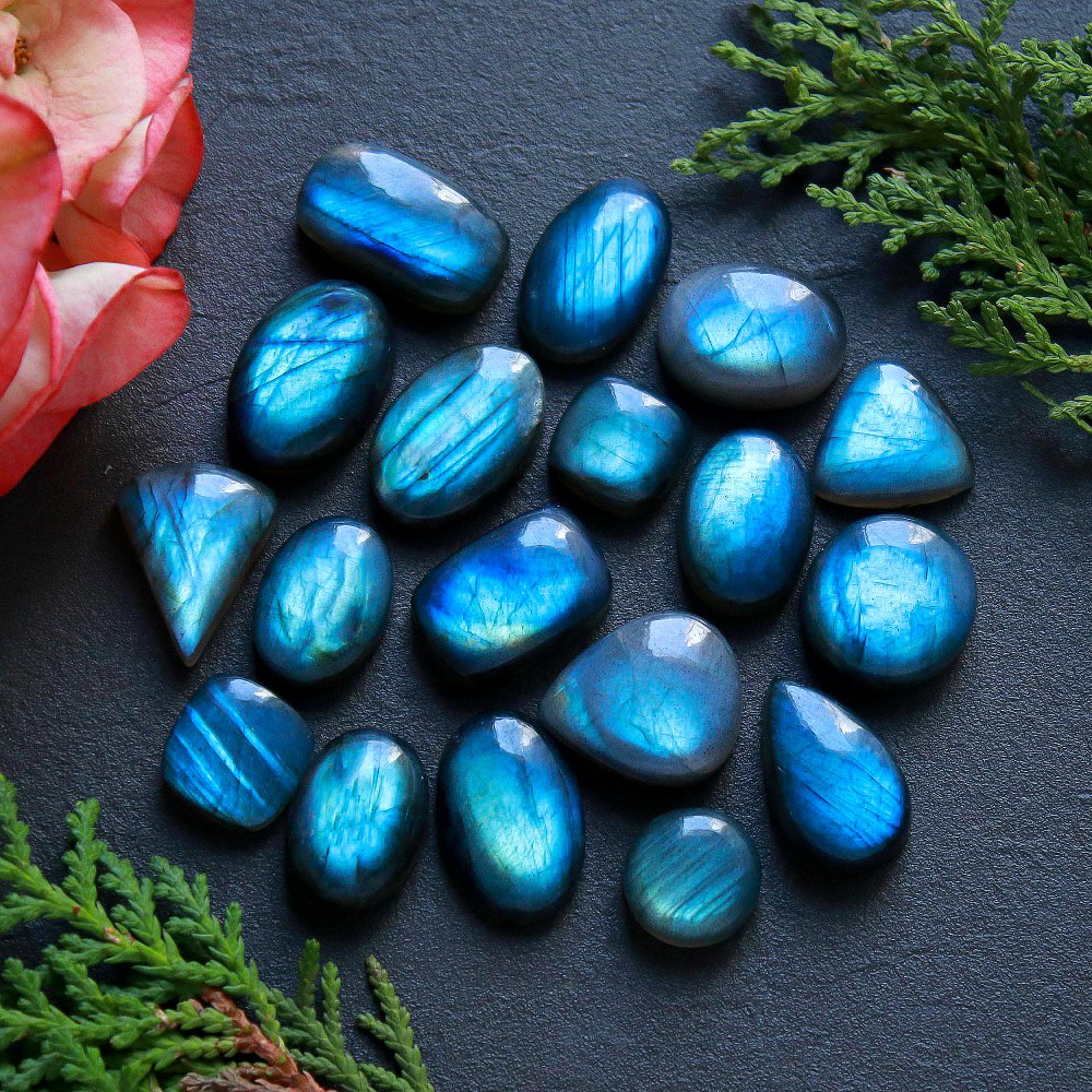 18 Pcs 190 Cts Natural Labradorite Cabochon Loose Gemstone Jewelry Wire Wrapped Pendant Semi-Precious Healing Crystal Lots 20x10-12x12mm #11160