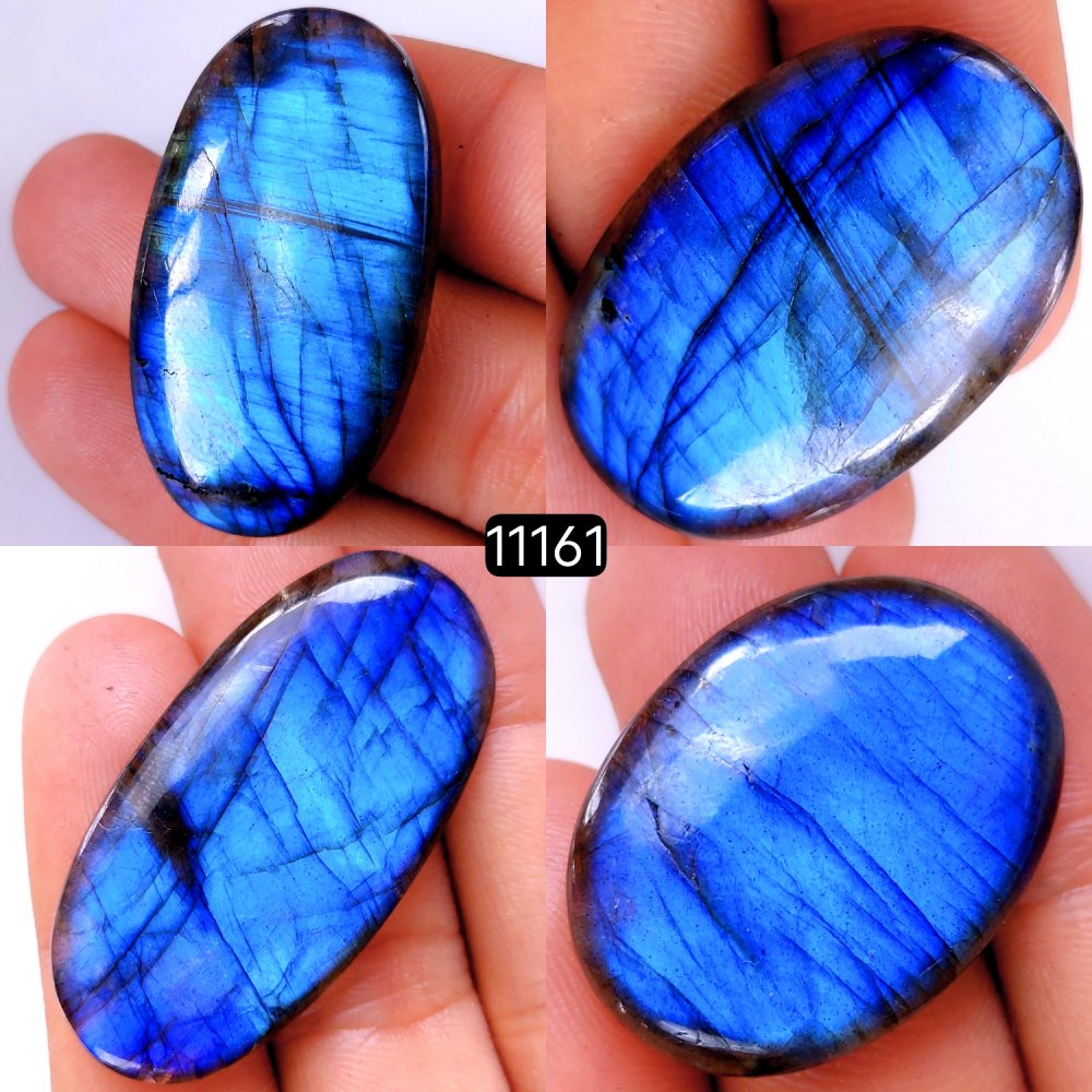 4 Pcs 208 Cts Natural Labradorite Cabochon Loose Gemstone Jewelry Wire Wrapped Pendant Semi-Precious Healing Crystal Lots 46x23-30x24mm #11161