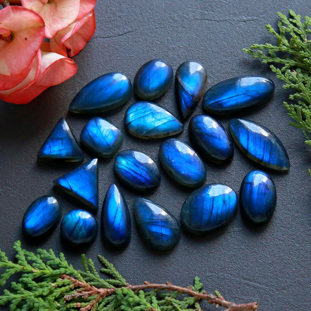 18 Pcs 210 Cts Natural Labradorite Cabochon Loose Gemstone Jewelry Wire Wrapped Pendant Semi-Precious Healing Crystal Lots 27x12-14x12mm #11162