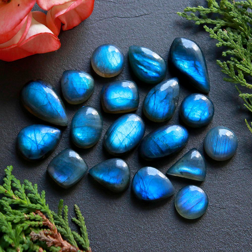 18 Pcs 185 Cts Natural Labradorite Cabochon Loose Gemstone Jewelry Wire Wrapped Pendant Semi-Precious Healing Crystal Lots 25x13-12x12mm #11165