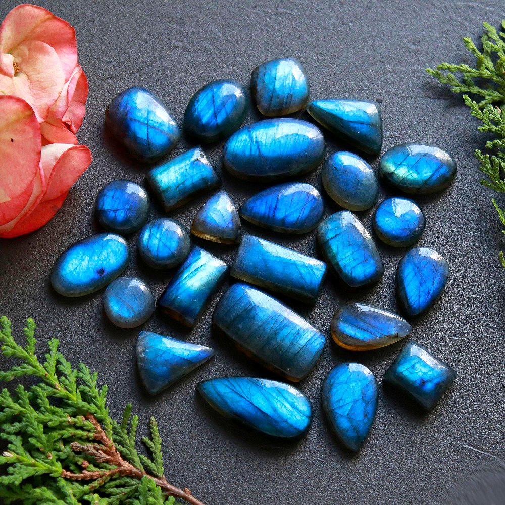 25 Pcs 284 Cts Natural Labradorite Cabochon Loose Gemstone Jewelry Wire Wrapped Pendant Semi-Precious Healing Crystal Lots 26x14-12x12mm #11167