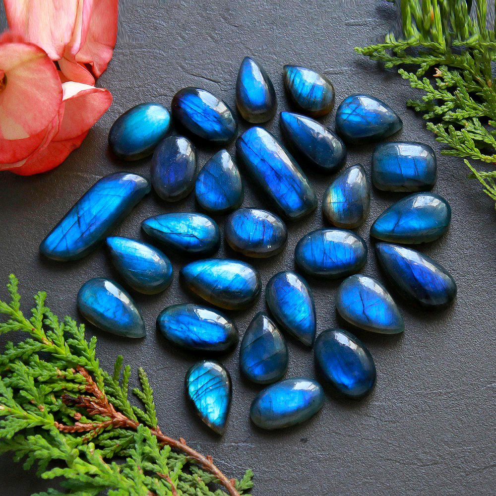 27 Pcs 245 Cts Natural Labradorite Cabochon Loose Gemstone Jewelry Wire Wrapped Pendant Semi-Precious Healing Crystal Lots 30x10-15x11mm #11168