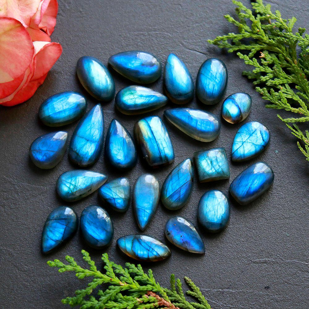 24 Pcs 204 Cts Natural Labradorite Cabochon Loose Gemstone Jewelry Wire Wrapped Pendant Semi-Precious Healing Crystal Lots 24x12-11x11mm #11169