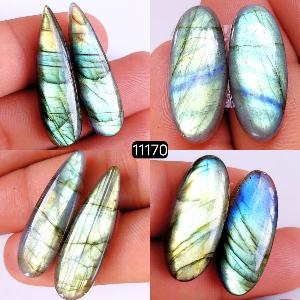4 Pair 129 Cts Blue Labradorite pairs Labradorite Cabochon Loose Gemstone Labradorite pair for Earring For Woman Earrings Mix Shapes Dangle Drop Earrings 34x10-28x12mm #11170